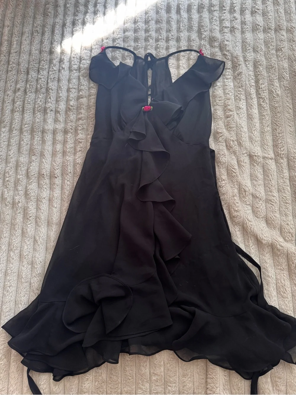 Betsey Johnson Black Ruffle Slip Dress with Pink Accents